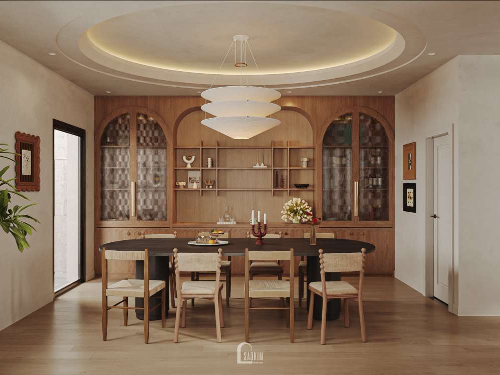 Thiết kế không gian phòng ăn liền kề Vinhomes Ocean Park 3 theo phòng cách Contemporary mix Mid - Century